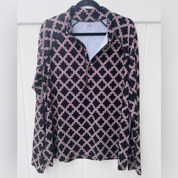 Crown & Ivy Quatrefoil pattern mock neck half zip jacket size X-Large - Picture 8 of 11
